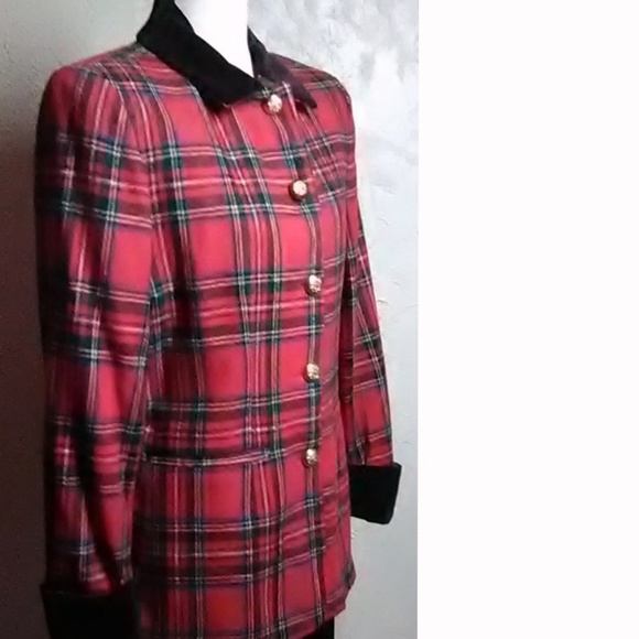 Savannah Vintage Red Plaid Blazer Size 14 - Picture 4 of 6